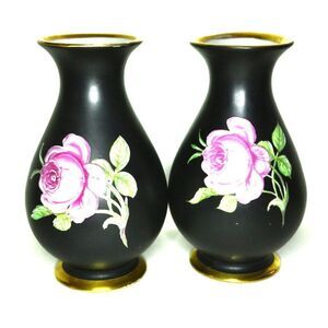 Pair Of Black Hand Painted Small Vases West Germany Vintage Home Accents
